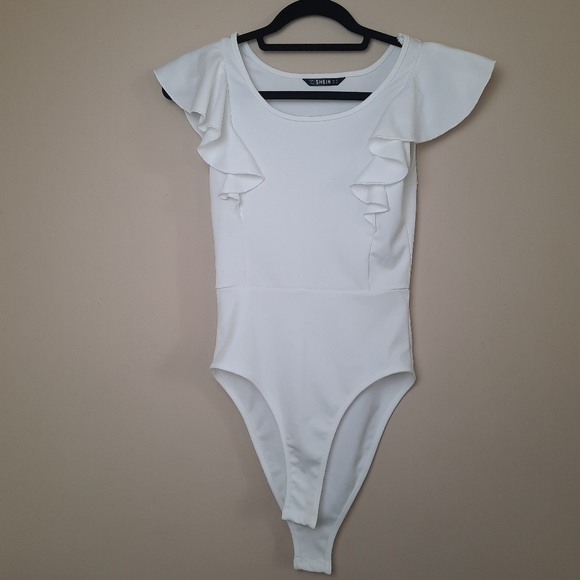 SHEIN Tops - SHEIN White Ruffle Sleeveless Bodysuit Size XS